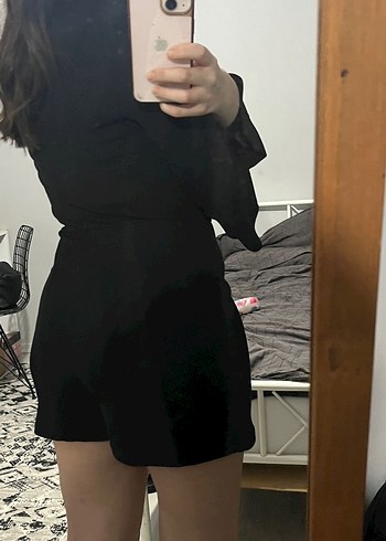 Bershka Siyah Kısa Tulum V Yaka - Görsel 6