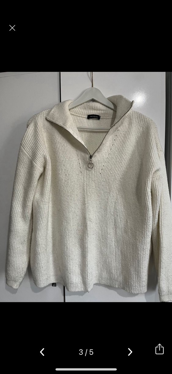 Kadın Ekru Örgü Fermuarlı Kazak - Görsel 3