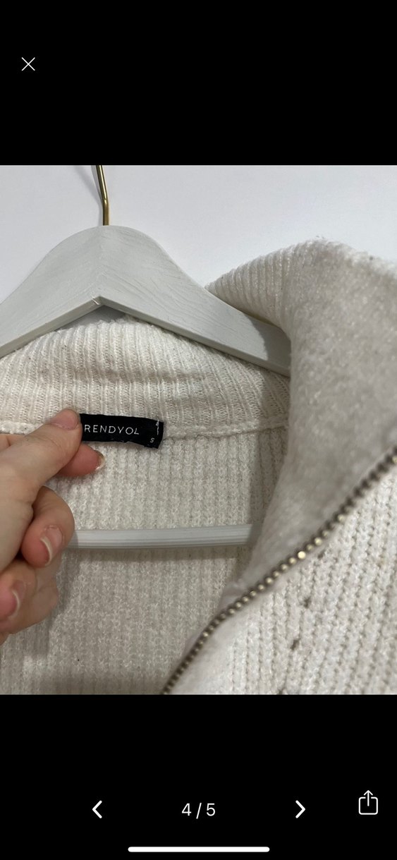Kadın Ekru Örgü Fermuarlı Kazak - Görsel 4
