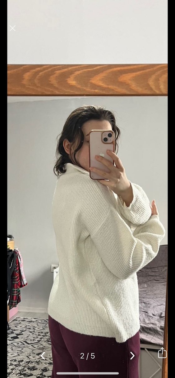 Kadın Ekru Örgü Fermuarlı Kazak - Görsel 2