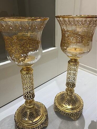 Diğer Gold renk taş detaylı şamdan ve vazo