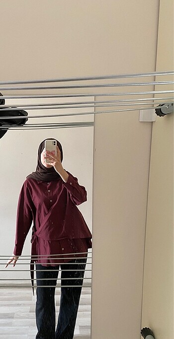 m Beden bordo Renk Yandan bağlamalı Gömlek