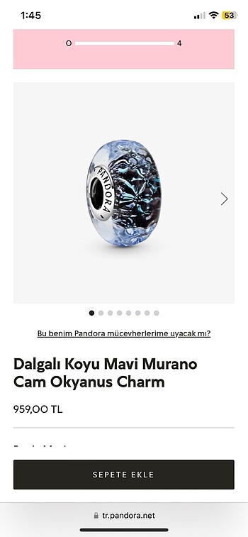 Pandora Dalgali Koyu Mavi Murano Cam Okyanus Charm