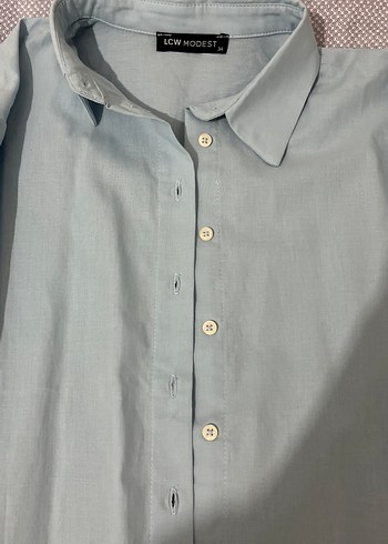 Mavi Kadın Keten Gömlek - Görsel 2