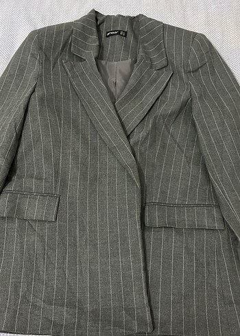 Gri Çizgili Kadın Blazer Ceket - Görsel 2