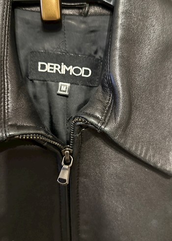 Derimod Deri Siyah Biker Ceket, Fermuarlı, Normal Boy