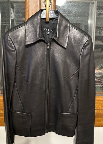 Deri Siyah Biker Ceket, Fermuarlı, Normal Boy