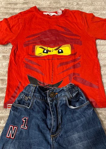Erkek Çocuk Kırmızı Tişört ve Kot Pantolon - Görsel 2