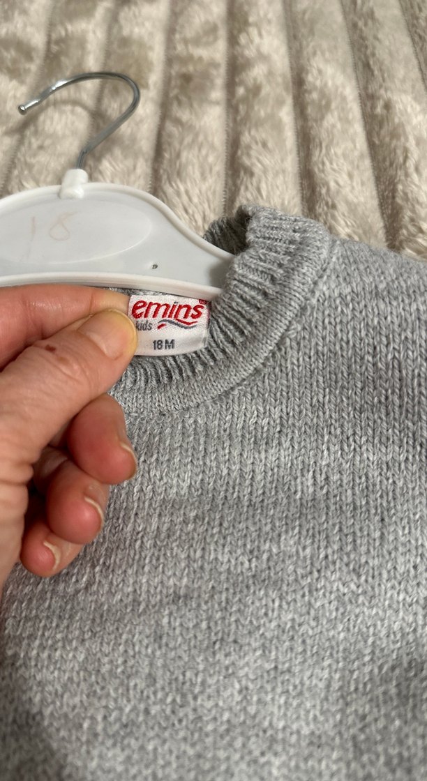 Gri Nakışlı Triko Bebek Kız Takımı Yün taytlı - Görsel 2