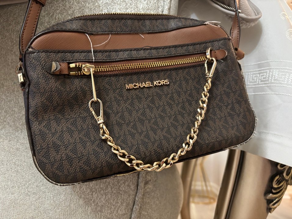 Michael Kors Zincir Detaylı Kahverengi Deri Çanta - Görsel 5