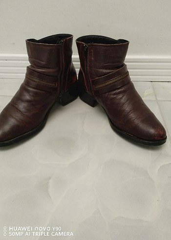 DERIMOD bordo Deri Tokalı Kadın Bot - Görsel 3