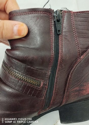 DERIMOD bordo Deri Tokalı Kadın Bot - Görsel 8