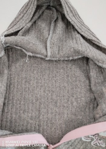 Kız Çocuk kahverengi Kapüşonlu Nakışlı Hırka - Görsel 4