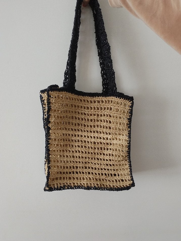 Bej Örgü Kadın Çanta Dantel Detaylı - Görsel 2