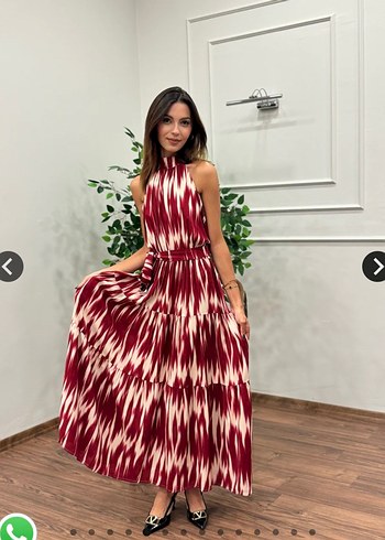 Bordo Piliseli Uzun Bohem Elbise