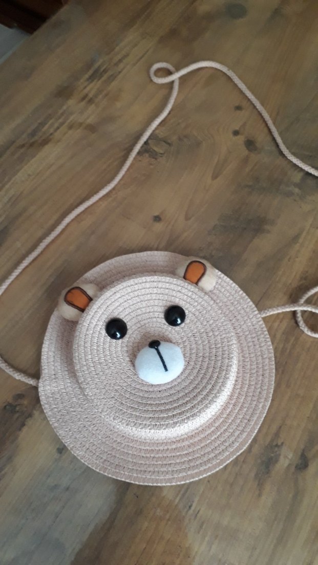 Somon rengi ayıcıklı hasır çanta - Görsel 3