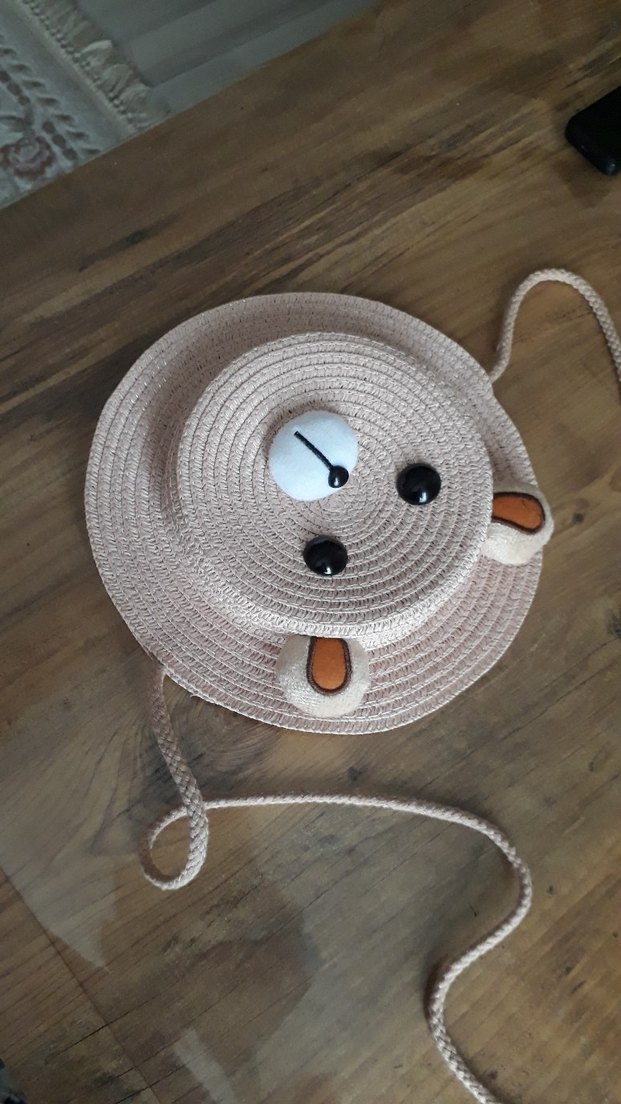 Somon rengi ayıcıklı hasır çanta - Görsel 2