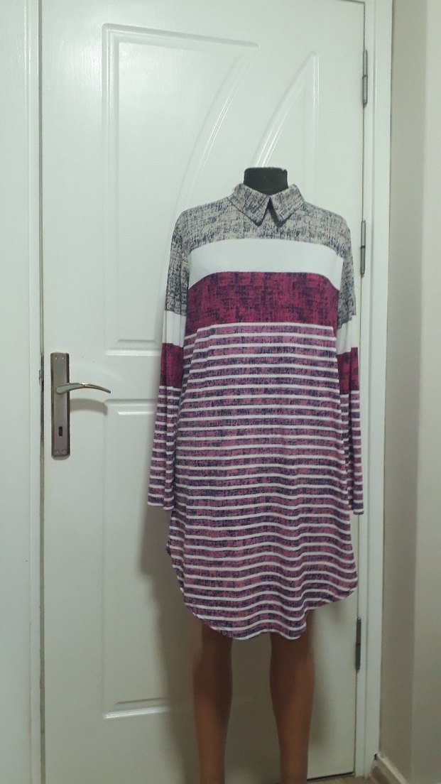 Bordo Gri Uzun Kollu Hamile Tunik - Görsel 3