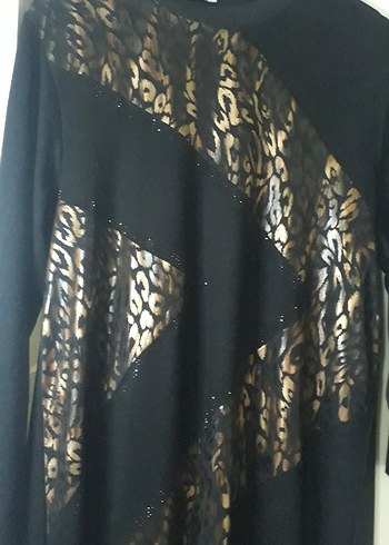 Siyah Leopar Desenli Kadın Penye Elbise - Görsel 2