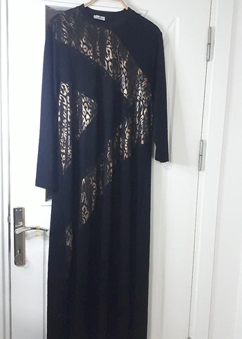 Siyah Leopar Desenli Kadın Penye Elbise - Görsel 3