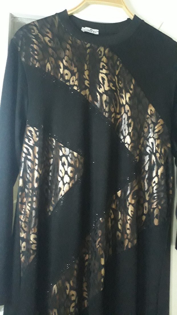 Siyah Leopar Desenli Kadın Penye Elbise - Görsel 2