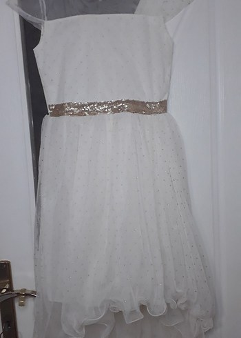 Beyaz Drapeli Kız Çocuk Elbisesi - Görsel 3