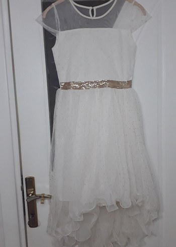 Beyaz Drapeli Kız Çocuk Elbisesi - Görsel 4