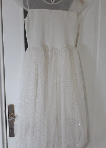 Beyaz Drapeli Kız Çocuk Elbisesi - Görsel 2