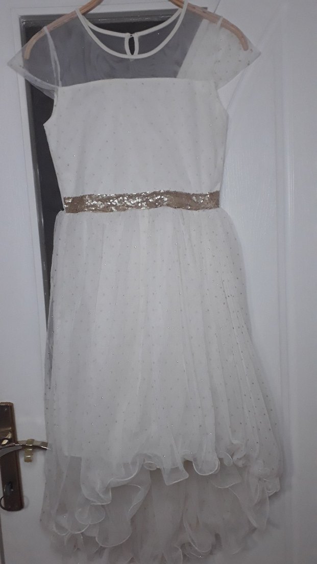 Beyaz Drapeli Kız Çocuk Elbisesi - Görsel 3