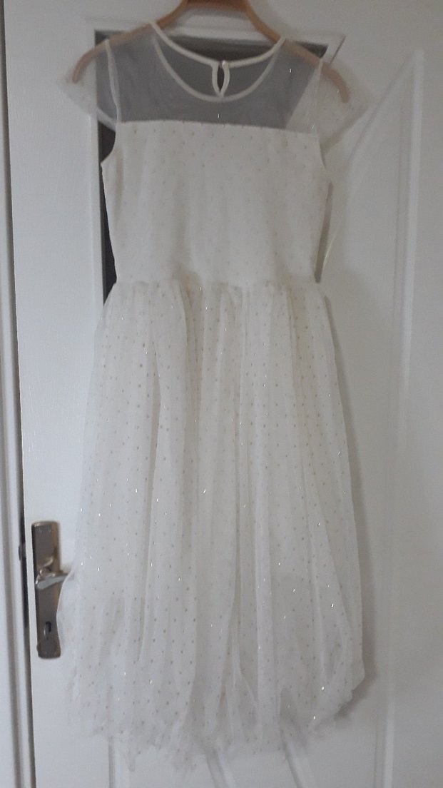 Beyaz Drapeli Kız Çocuk Elbisesi - Görsel 2