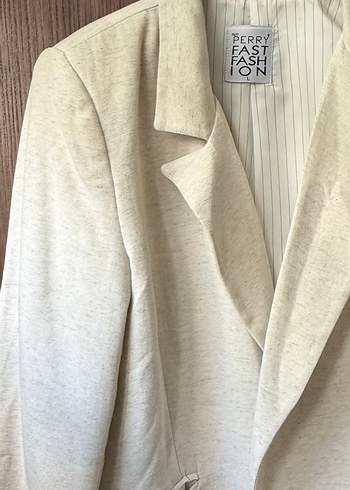 Bej Keten Düğmeli Kadın Blazer