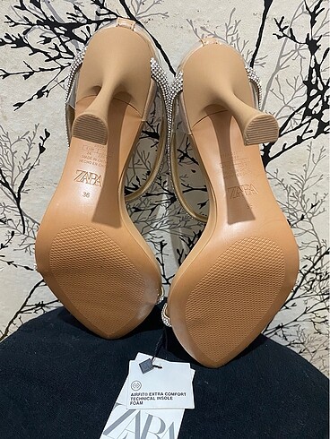36 Beden camel Renk Zara Taşlı Topuklu