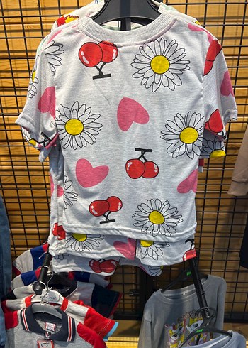 Kız Çocuk Gri Desenli Kısa Kollu Tişört - Görsel 2