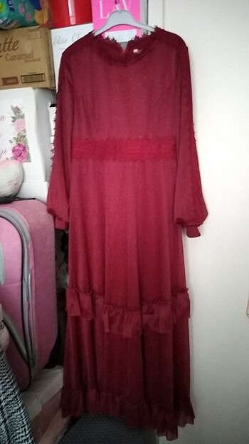 Bordo simli abiye