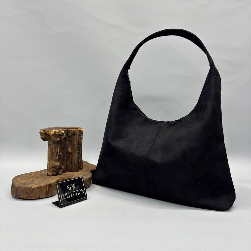 Siyah Süet Kadın Omuz Çantası - Görsel 2