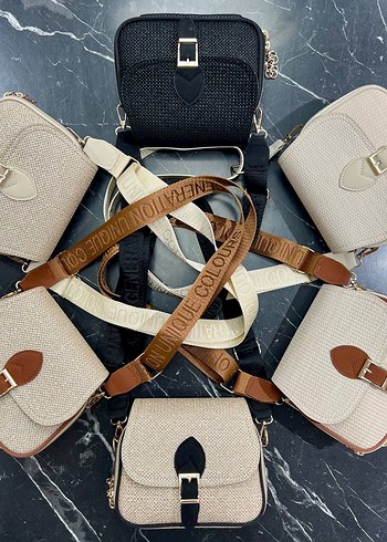 Siyah hasır görünümlü omuz askılı çanta - Görsel 3