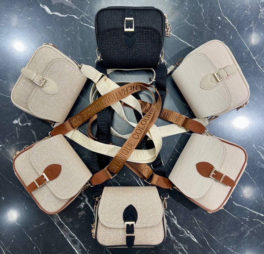 Siyah hasır görünümlü omuz askılı çanta - Görsel 3