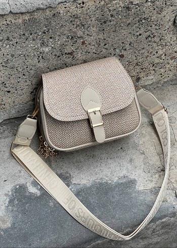 Krem hasır görünümlü omuz askılı çanta - Görsel 2