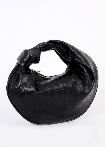 Örgü detaylı siyah düğümlü el çantası - Görsel 2