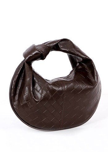 Örgü detaylı kahverengi düğümlü el çantası - Görsel 2