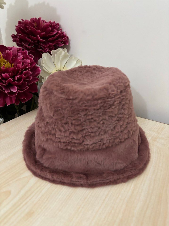 Pudra renk  Peluş Kadın Şapka - Görsel 2