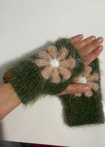 Yeşil  El Örgüsü Kadın Eldiven - Görsel 2