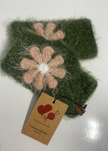 Yeşil  El Örgüsü Kadın Eldiven - Görsel 3