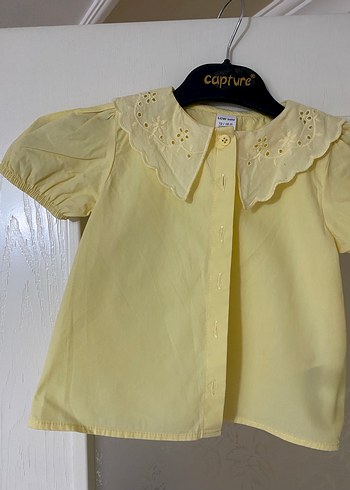 Nakışlı Düğmeli Sarı Kız Çocuk Gömlek - Görsel 3