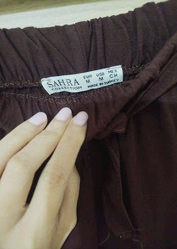 m Beden Kahverengi Piliseli Salaş Kadın Pantolon