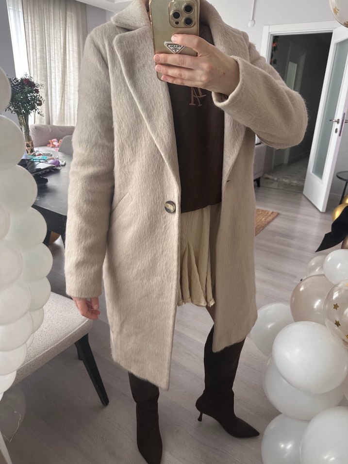 Bej Mini Kadın Deri Kaban - Görsel 2