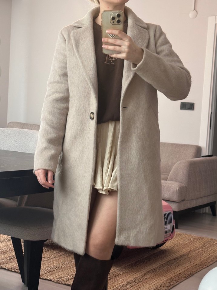 Bej Mini Kadın Deri Kaban - Görsel 3