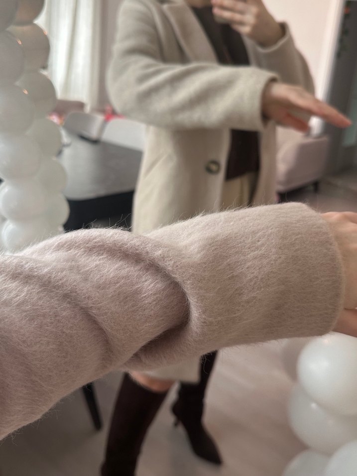 Bej Mini Kadın Deri Kaban - Görsel 5