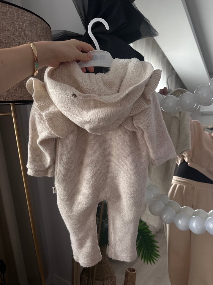 Bej Örgü Kız Bebek Tulum - Görsel 5