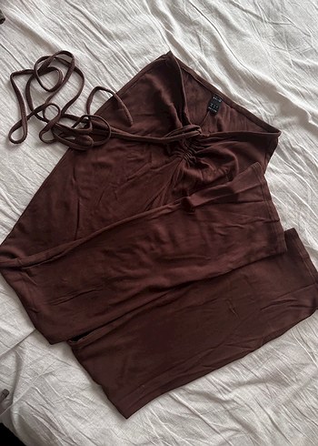 Kadın kahverengi ip detaylı esnek tayt - Görsel 7